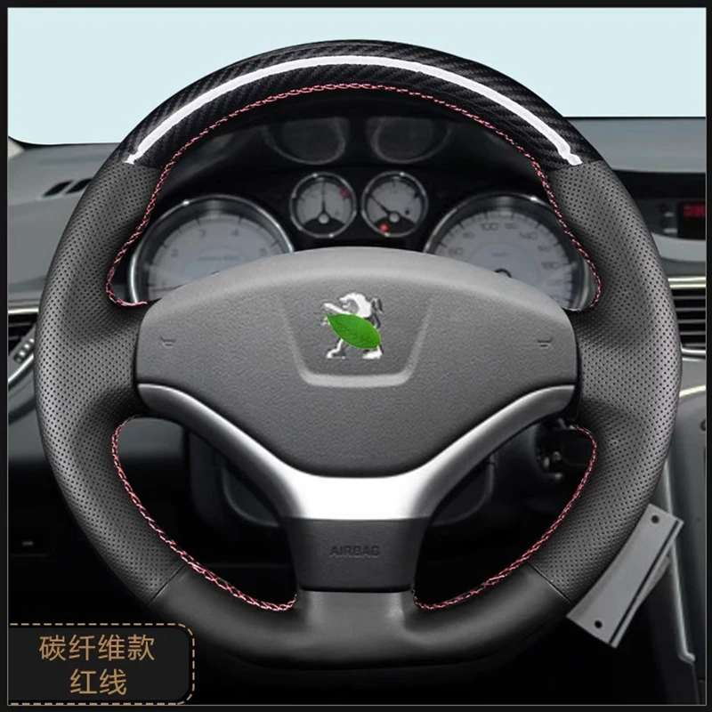 

Hand-Stitched Black genuine leather Carbon Fiber Car Steering Wheel Cover For Peugeot 307 207 408 206 508 2008 car Accessories