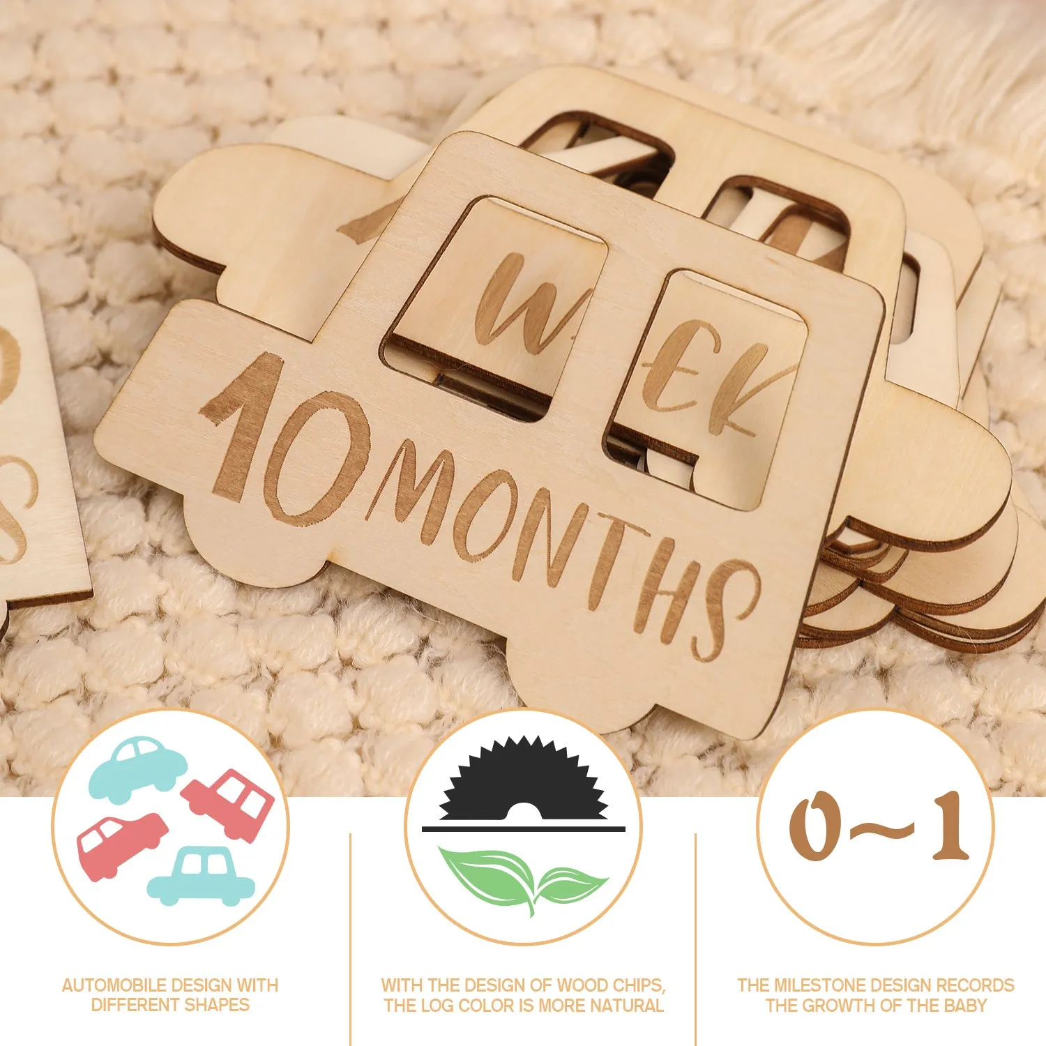 1set Newborn Milestone Blocks Wooden Commemorative Car Board Toy Baby Birth Monthly Recording Cards Infant Photography Props newborn baby souvenirs	