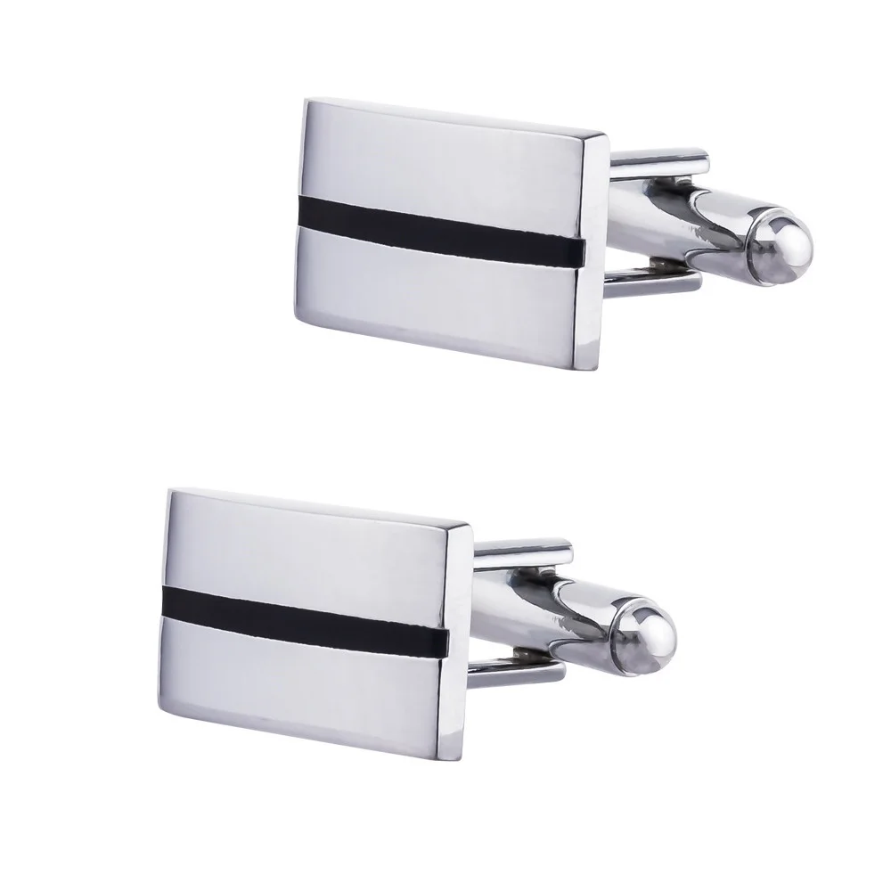 Fashionable Classic Business Rectangular Black Striped Enamel Cufflinks Men's French Shirt Cufflinks Holiday Gift_voghion.com