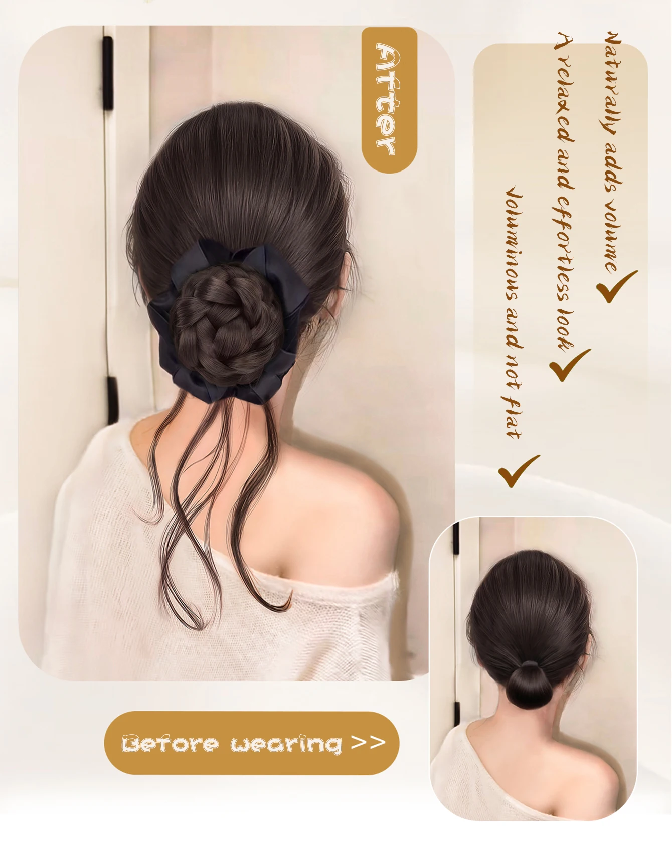 Synthetic Straight Chignon Hair Bun Clip in Extensions for Women