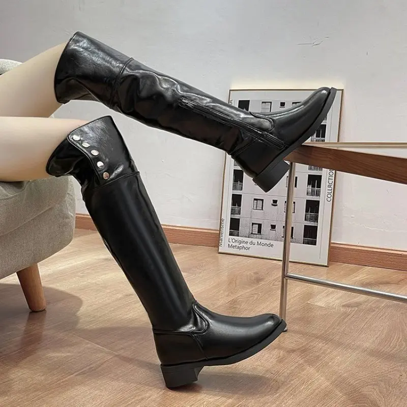 Autumn 2024 Women's Over-the-knee Boots Side Zipper Skinny Black Sexy Nightclub Boots Fashion Casual Women's High Boots New