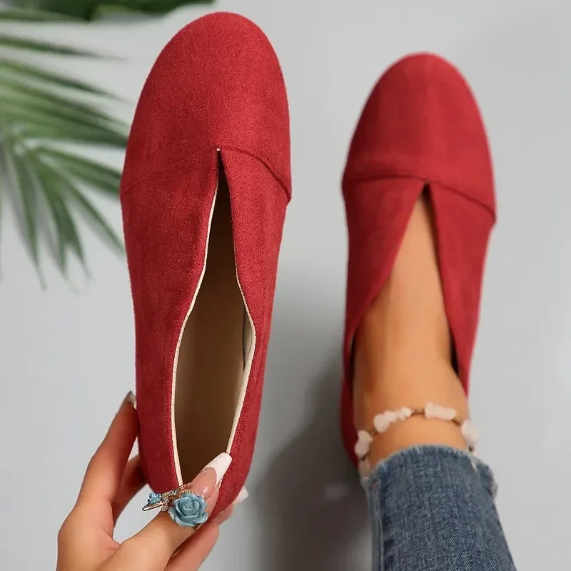 Neue flache Slip-on-Schuhe für Damen, Outdoor-Casual, genähte runde Zehen, weiche Sohle, leichte, einfarbige, flache Low-Top-Schuhe – Detail 31