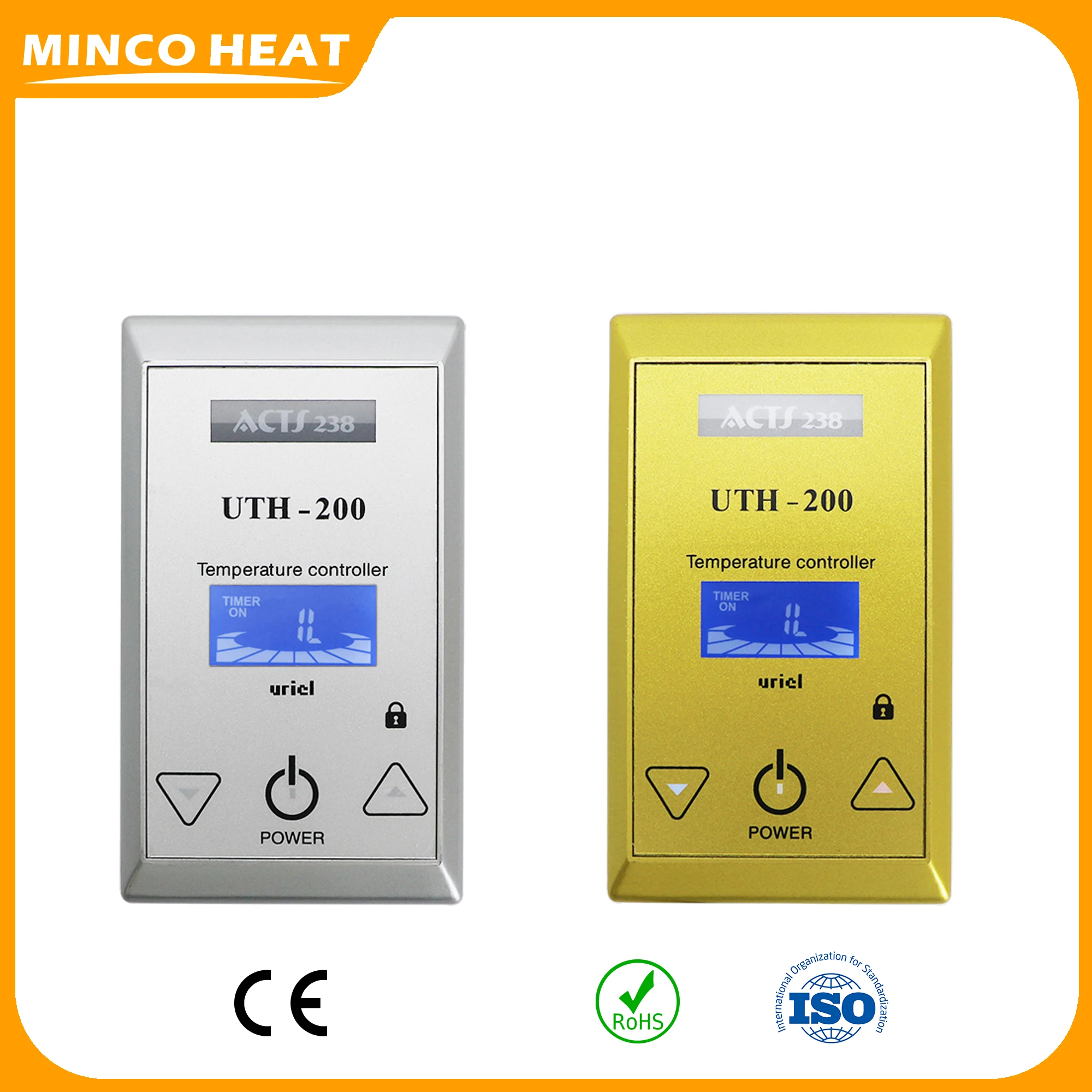 Minco Calor Uth200 100 250v 18a Filme de Aquecimento Controlador Temperatura Interruptor Botão Toque Piso Termostato Aquecimento