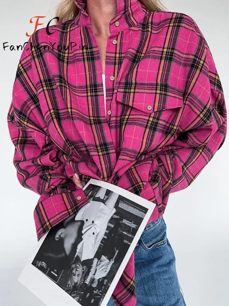 

Rose Red Retro Womens Clothing Long Sleeve Lazy Loose Plait Cotton Cardigan 2024 New Spring Fashion Casual Pockets Shirt Female