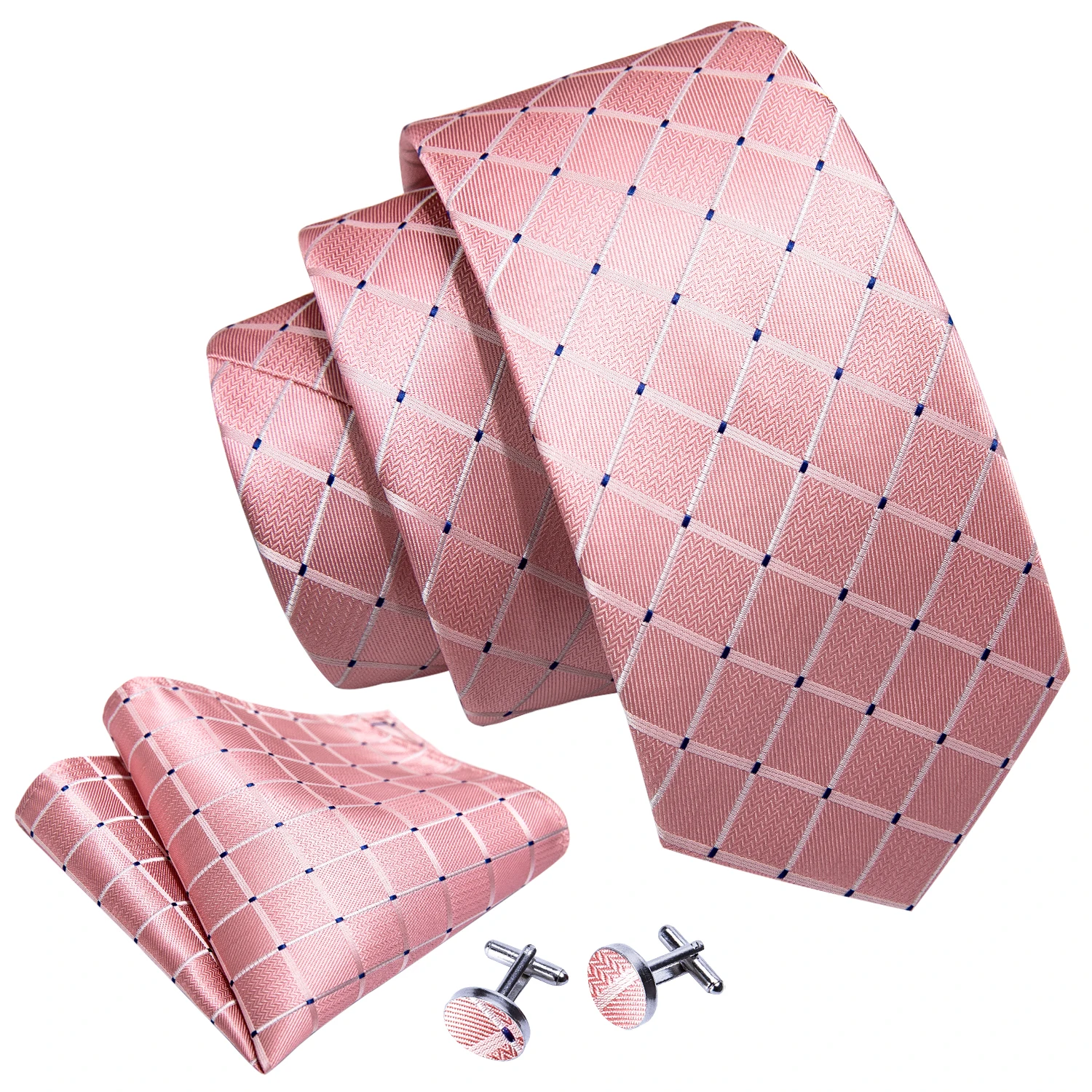 

Barry.Wang New Pink Plaid Fashion Silk Ties For Men Woven Neck-Tie Pocket Square Cufflink Set Leisure Party Wedding N-6012