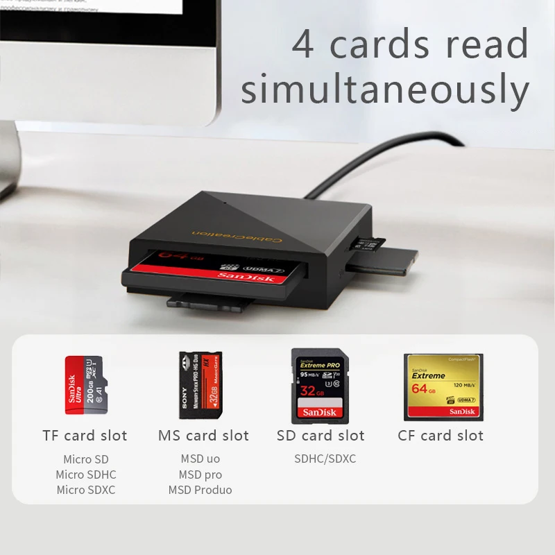 Uthai-leitor de Cartão Quatro-em-um para Celular Câmera de Computador cf ms sd tf Card Usb 3.0 Compatível com Windows Mac os Linux - Imagem 3