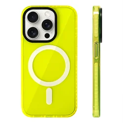 Neon Transparent Magnetic Silicone Phone Case with Wireless Charging Compatibility - iPhone 15 Plus (Fluorescent Green)