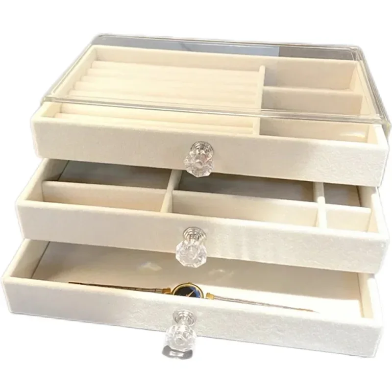 Jewelry Organizer Velvet Acrylic 3 Drawers Stackable Display Storage Earrings Necklace Bracelets Box Holder Case For Women