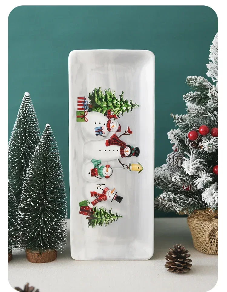Christmas Plates Ceramic Dinner Plates Household Tableware Food Dining Afternoon Tea Dessert Tray Kitchen Supplies