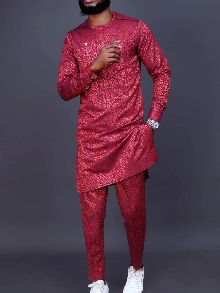 Men's luxury fashion print long sleeve two-piece set