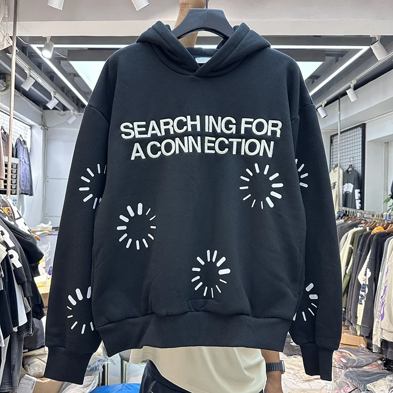 

Embroidery Creative Hoodie Men Women Loose Plush Sweatshirt Heavy Fabric Oversize Pullover