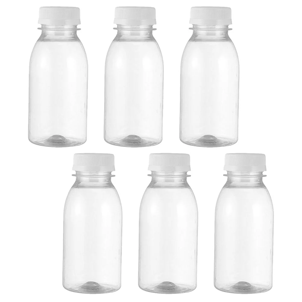 

6 Pcs Milk Bottle Clear Glass Water Mini Plastic Bottles Juice Reusable The Pet Child Small with Lids