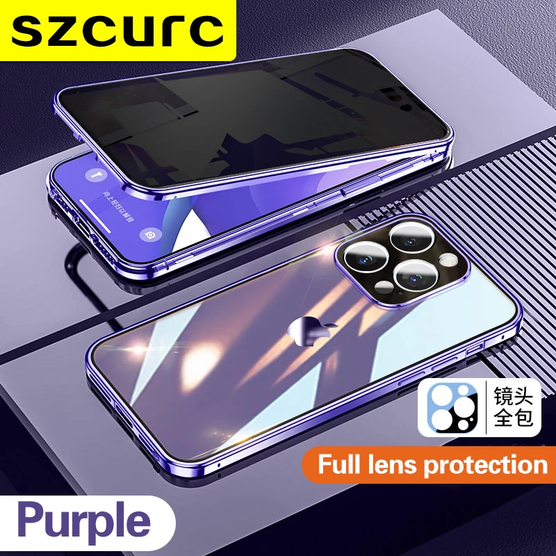thumbnail image 1 of For iPhone 14 Pro max phone Case. NEW 360° Protection revent the peep Magnetic Adsorption Glass iPhon 15 14 pro 14plus cover bag, 1 of 5