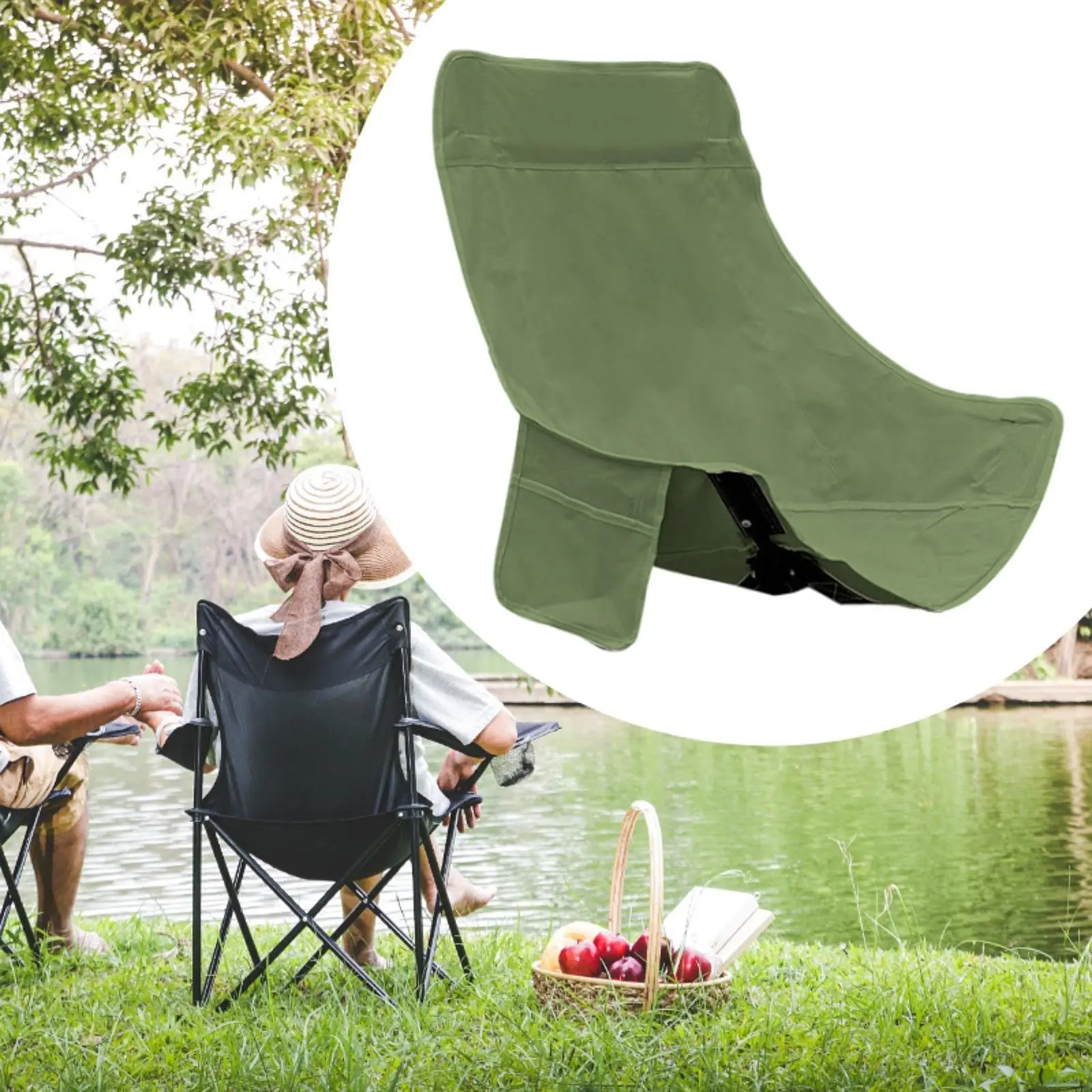Folding Camping Chair Cover Moon Chair Seat Cover Wear Resistant with Side Pocket Oxford Cloth for Beach Home BBQ Outdoor