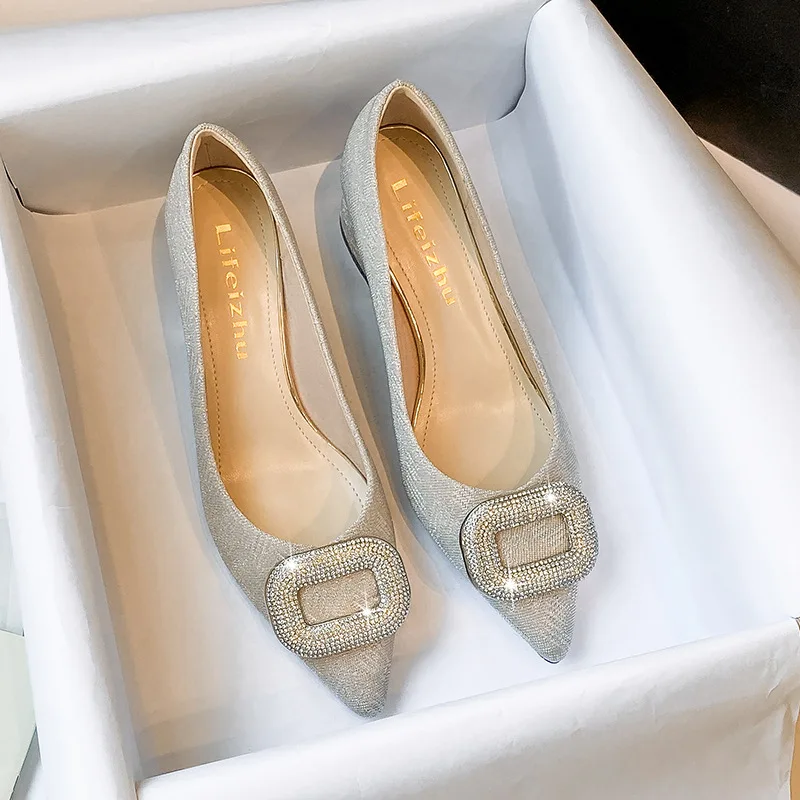 

A042 Ladies Heels Elegant Comfortable Ladies Shoes Soft Party Women Shoes Bridal Shoes Crystal Design Chunky Heel Pumps Sexy