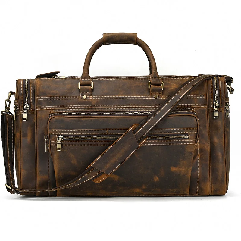 Large Capacity Men’s Black Travel Leather Duffle Bag