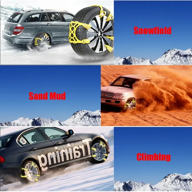Offroad Tire Chains Car Tyre Wheel Chains with Steel Nails Auto Fasteners Anti-skid Snow Winter Roadway Safety TPU Accessories