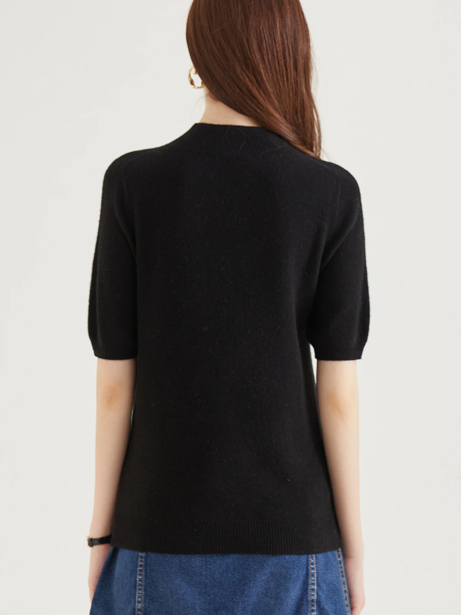 Wool Top Women's Sweater Knitwears Short Sleeve Pullover 100% Wool Half Turtleneck Sweater for Women Knit Jumper Female Clothing