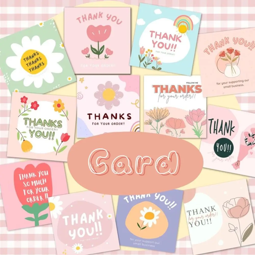 Thank You Cards Cartoon Flower Multicolor Gratitude Labels 100PCS Party Supplies DIY Greeting Postcards Home Decorations