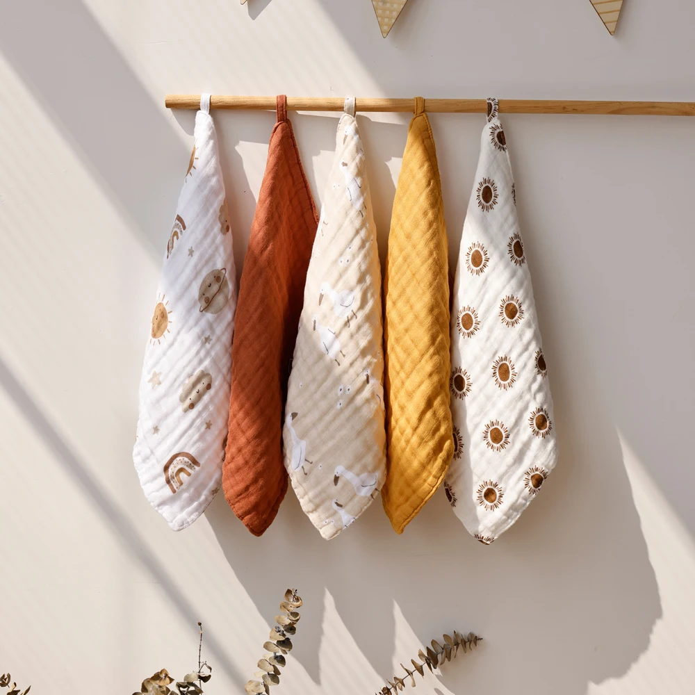 5pcs Pack Bamboo Cotton Breathable Baby Muslin Towel Newborn Burp Cloth