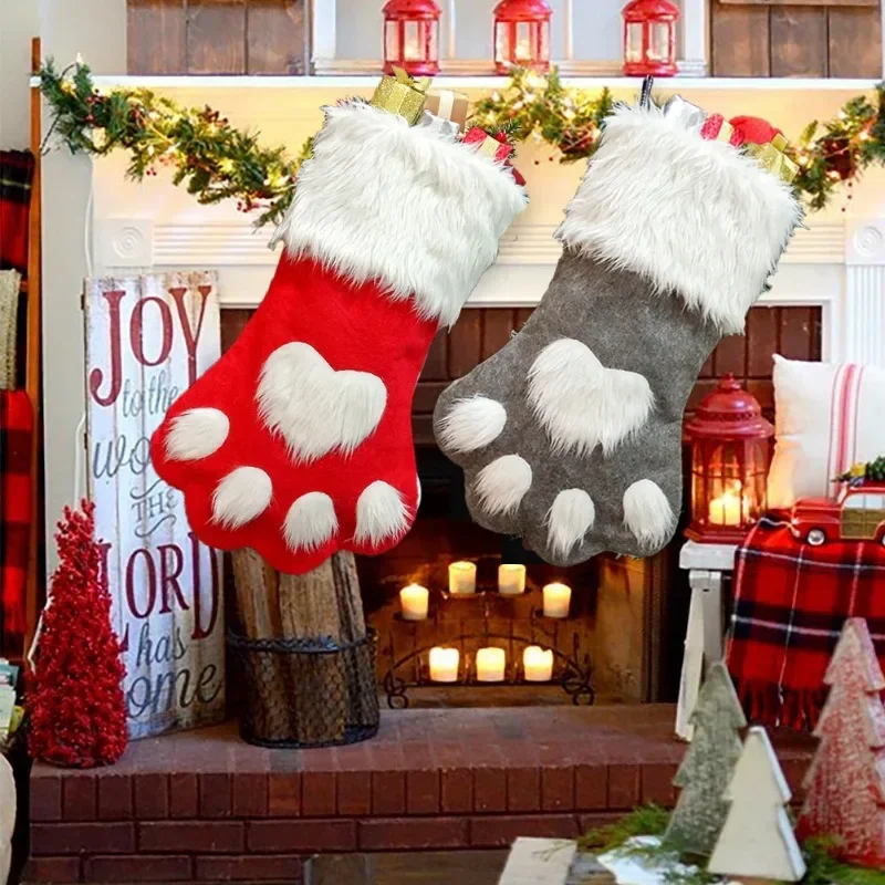 

Personalized Christmas Tree Hangings Ornament Red Grey Long Haired Dog Claw Christmas Socks Gift Holders Decor for Home 2024