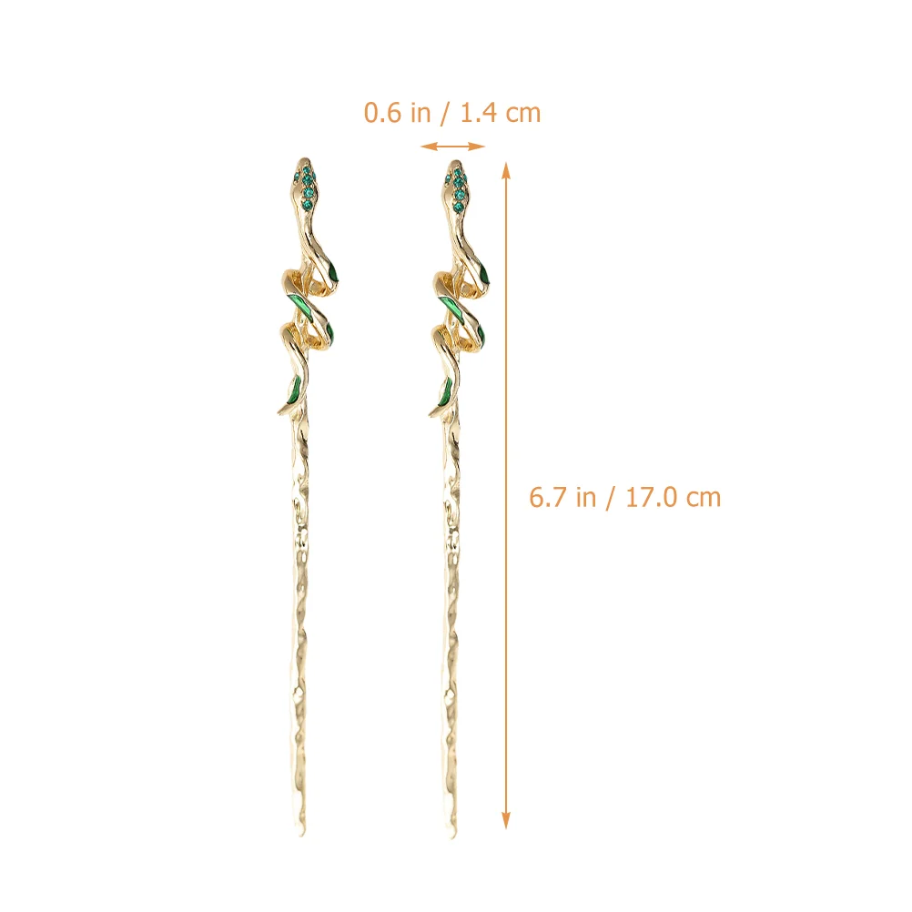 2 Pcs Vintage Hairpin Clips Womens Sticks Fork Snake Zinc Alloy Chopsticks Accessories Women's 3