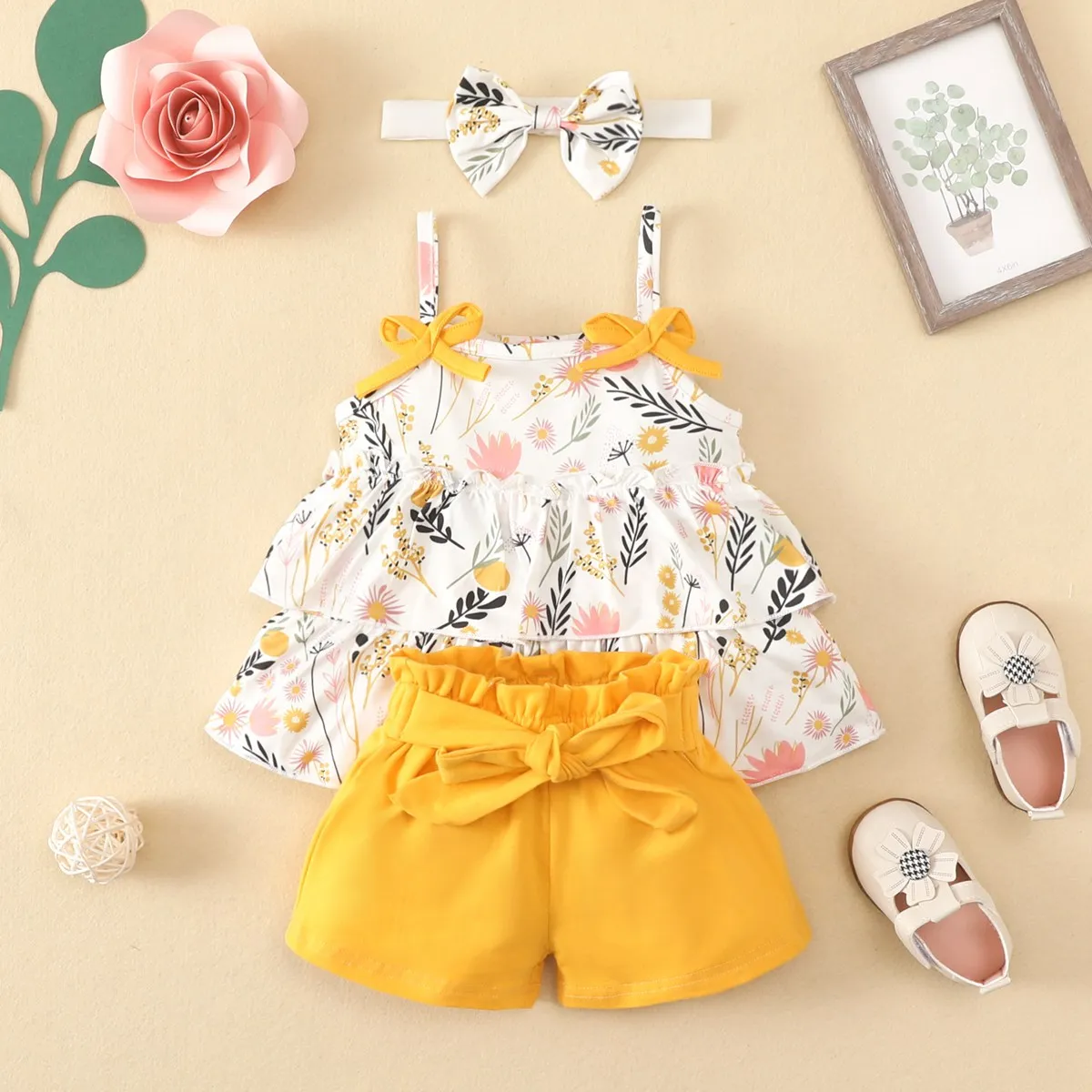 Baby Clothing Set comfotable hibobi Baby Girl Clothes Set 3 Pcs with Headband Summer Vest Sleeveless Children Sets Clothes Suit Casual Floral Outfits 3-24M baby clothes penguin set