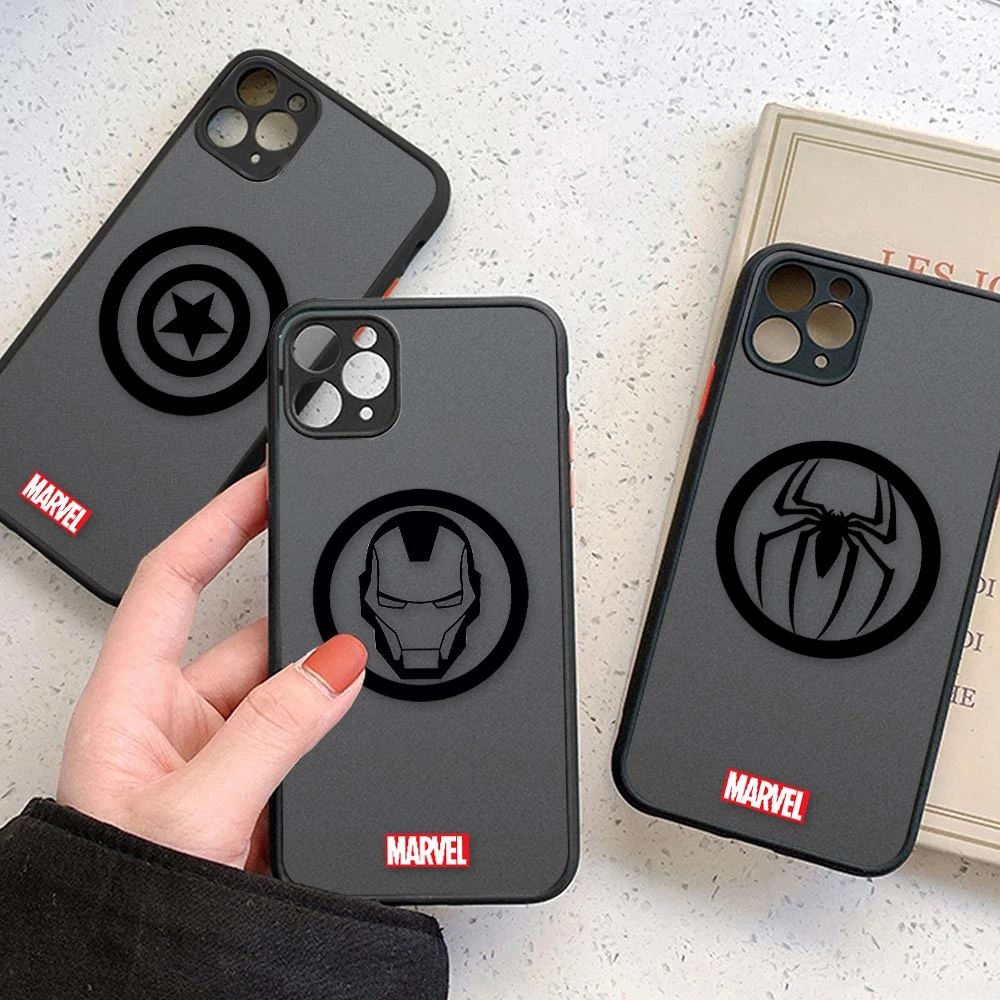 Marvel Logo Shockproof Clear Matte Case For Apple iPhone 11 12 13 Pro Max XR XS X 7 8 Plus SE Mini Case Cover Iron man Spiderman iphone 13 pro phone case