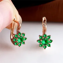 Rose Gold Zircon Rainbow Crystal Multicolor Hoop Earrings (Rose Gold Green)