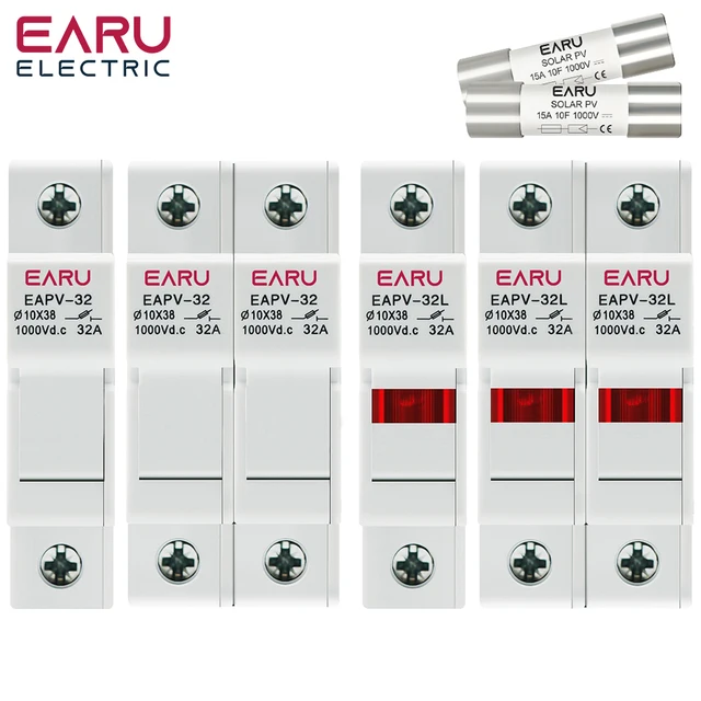 Un ensemble de porte-fusibles DC 1P 2P solaires 10*38mm PV 1000V 6A 15A 32A, base pour système photovoltaïque solaire, protection contre les courts-circuits gpV 1