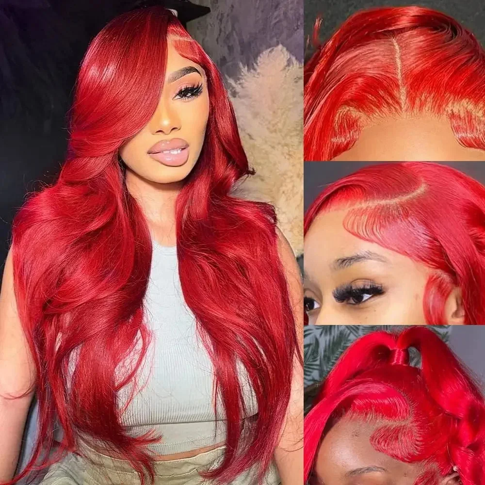 30 40 inch Hot Red 13x6 Hd Lace Frontal wigs Human Hair Wigs Brazilian Red Colored Body Wave 13x4 Lace Front Wig Wig For Women 3