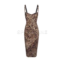Sexy Leopard Print Dress Women's Sleeveless Fitted Stretch Bodycon Mid-Calf Dress Clubwear Evening Party Dresses - Image 2