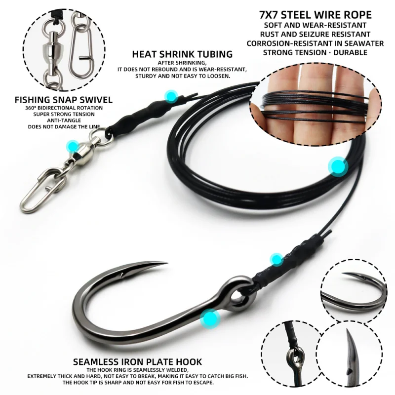 전문 바다 낚시 대물용 스테인리스 스틸 훅 샤크 리그 400lb 야외 낚시 참치 마린