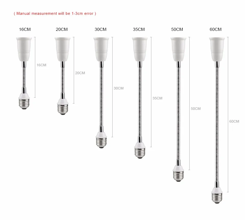 Description Picture 2 of itemE27 Lamp Holder LED Light Socket Converter Fitting Flexible E27 to E27 LED Bulb Extension Lamp Base Holder 16/20/30/35/50/60cm