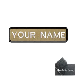 Custom Embroidered Name and Number Patch - Personalized Iron - On or Hook & Loop Badge Strip (Khaki - Hook)