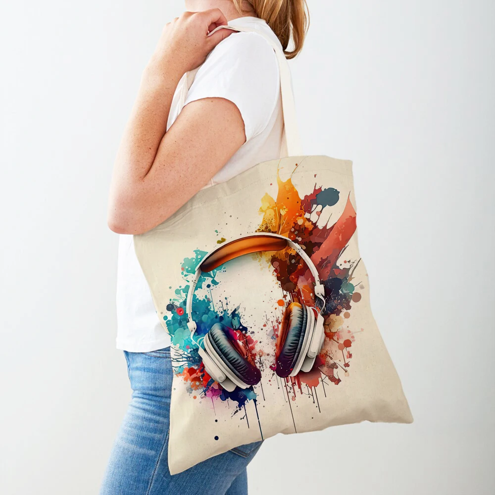 

Красочные женские сумки для покупок в стиле интернет-панк, Повседневная Холщовая Сумка с двойным принтом, художественный декор, сумка-шоппер для музыки, женская сумка-тоут