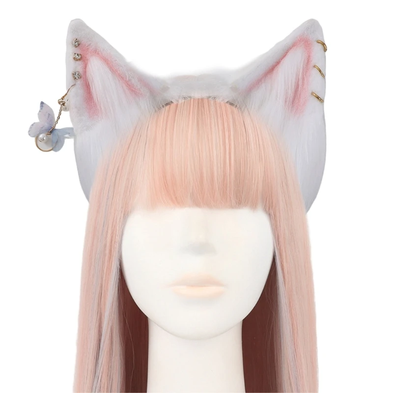 

Cartoon Ear Hair Hoop with Dangle Butterfly Hair Holder Cosplay Party Headwear