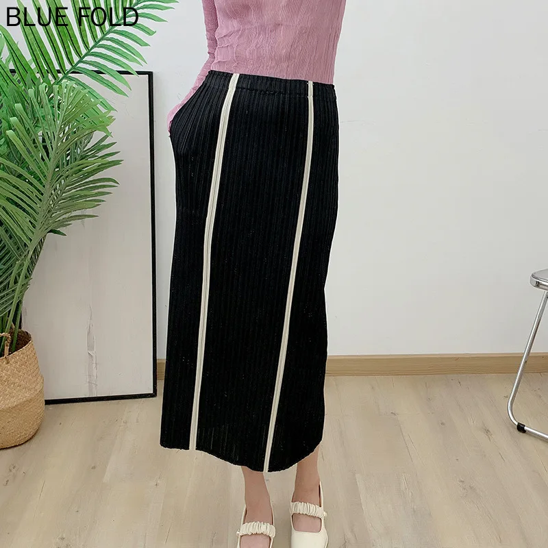 

MIYAKE-Folding Pleated Skirt for Women, Straight Elastic, High Waist, Slim, Elegant Fashion, New