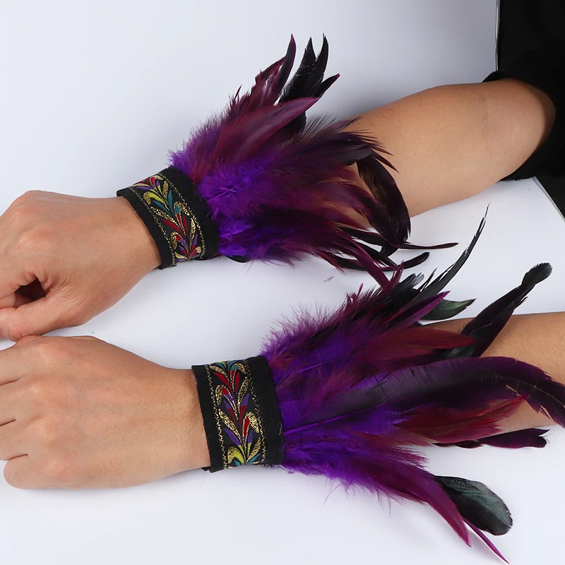 Gothic Punk Feather sunscreen arm sleeves ice sleeves armband sleeve holder Wrist Cuff Gloves Bracelet Carnival Stage Showgirl Hand Sleeves Party Cosplay Arm Warmer