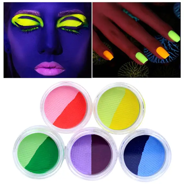 Water Activated Split Cake Eyeliner, UV Blacklight Glow Fluorescent Paint,  Onmay 14 Bright Color Retro Graphic Hydra Eye Liner, Body Face Paint