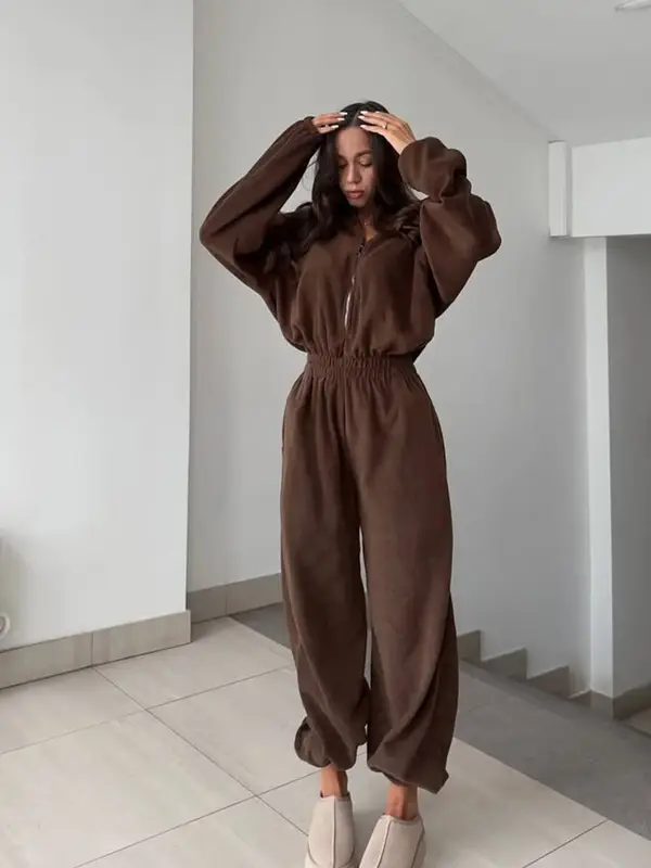 Zekye Woman Clothing New Fashion Long-sleeved Jumpsuit Women's Casual Semi-open Elastic Waist Jumpsuit Elegant Woman Jumpsuit - Image 10