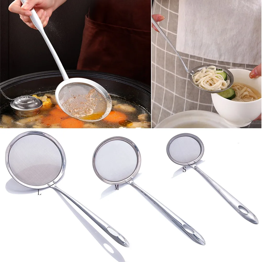 Kitchen Multi-functional Filter Spoon Stainless Steel Fine Mesh Wire Oil Skimmer Strainer Fried Food Net Kitchen Gadgets