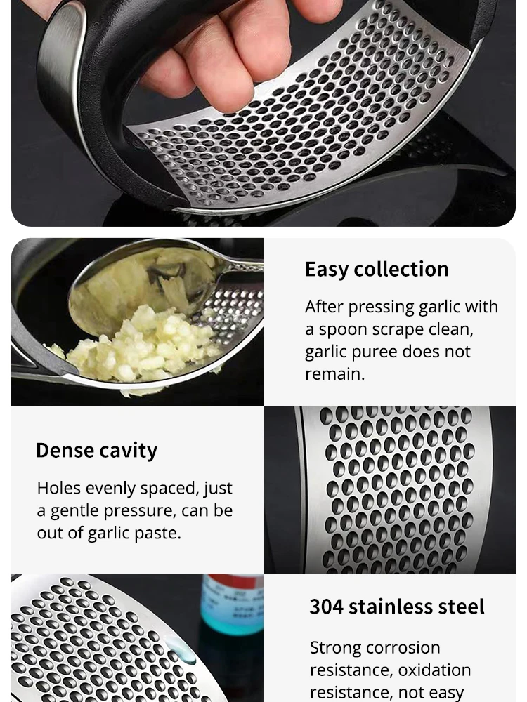 Description Picture 6 of itemBlack Garlic Press Garlic Mashers Manual Ring Garlic Peeler Garlic Beater Stainless Steel Garlic Mashers