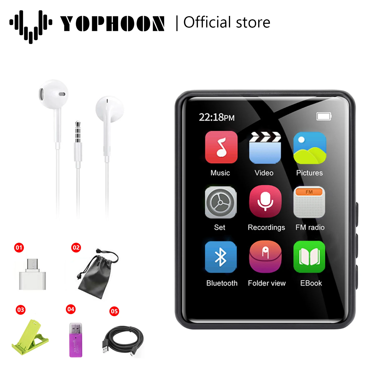 Yophoon X6 – baladeur Portable, lecteur MP3 MP4 à écran tactile, Bluetooth  avec haut-parleur intégré, lecteur Audio