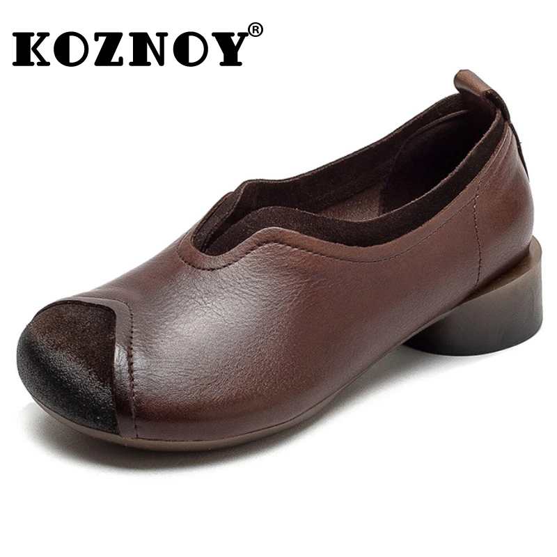 

Koznoy 3cm New Retro British Moccasins Chunky Heels Pumps Slip on Spring Rubber Flats Suede Genuine Leather Autumn Women Shoes