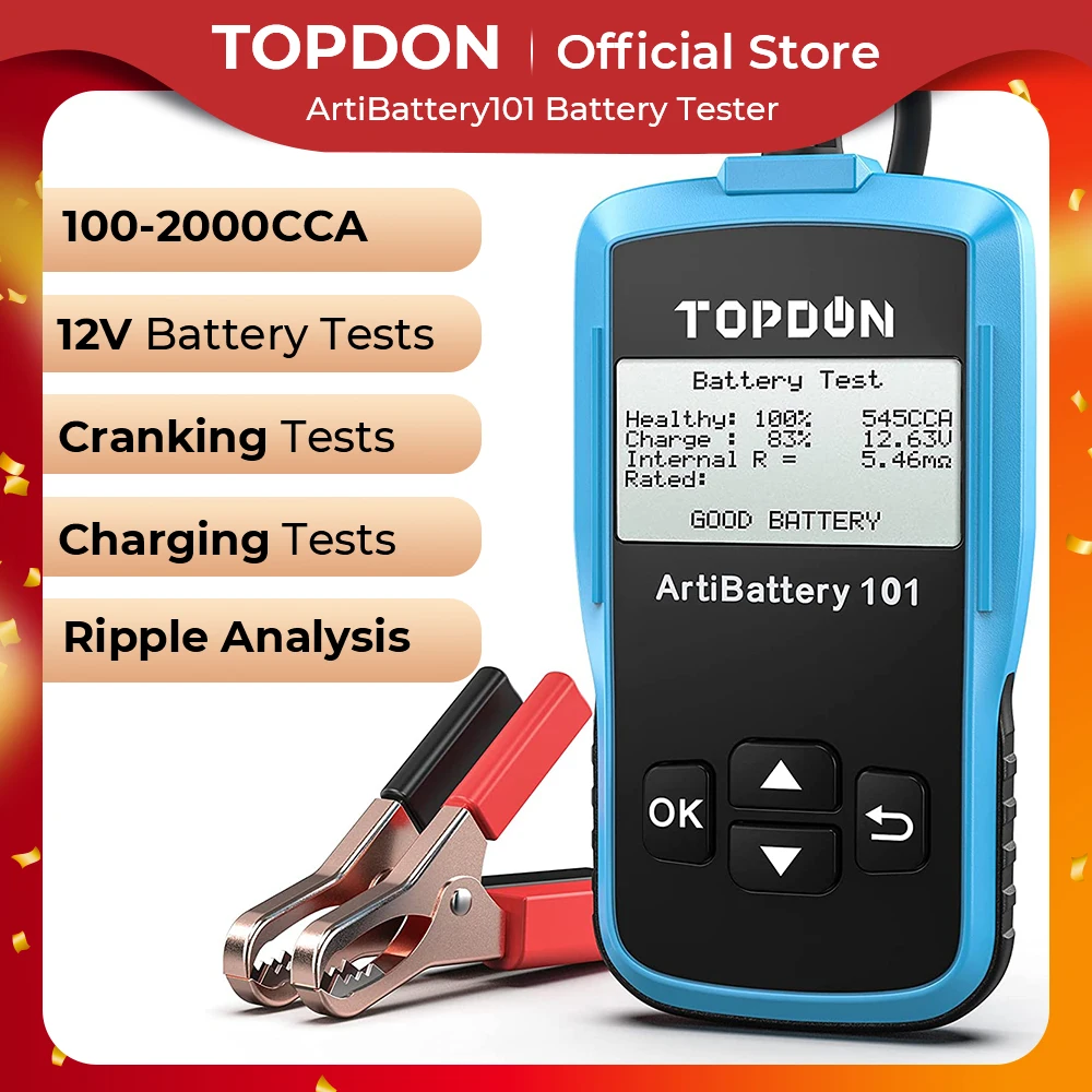 Topdon Ab101 Digital Battery Tester 12V Monitor Portatile Per Batteria Per Auto Car Cranking Ricarica Circut Tester Analizzatore Automatico Veicolo