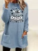 Plus Size Women Fleece Sweatshirt Bowknot Pumpkin Mask Printed Round Neck Soft Warm Sweater Casual Winter Long Sleeve Pullovers