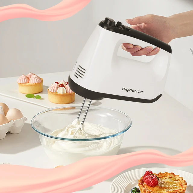Frusta elettrica per budino Aigostar, 6 velocità e Turbo, frusta elettrica, 400 W, miscelazione silenziosa, dotata di 2 fruste, 2 pasta Hoo 6