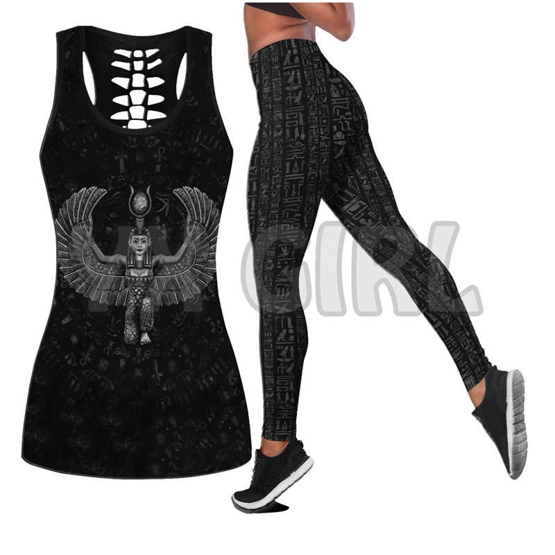 Premium Egypt 3D Printed Tank Top+Legging Combo Outfit Yoga Fitness Legging Women egypt