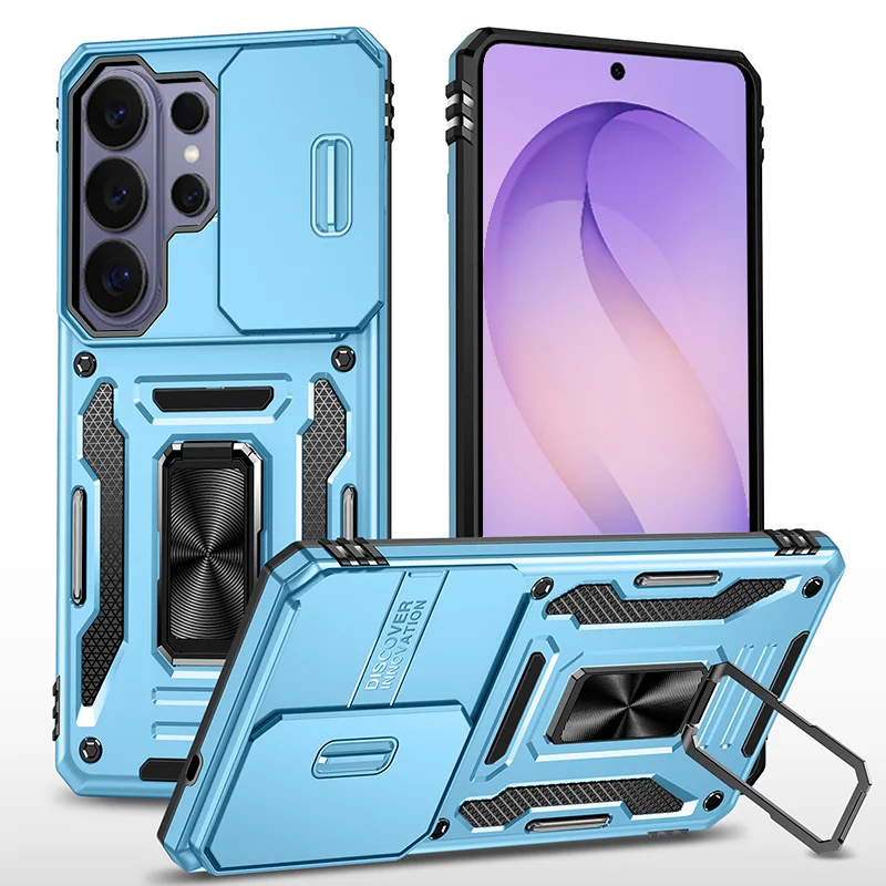 Rotating Camera Lens Military-Grade Armor Phone Case with Ring Stand